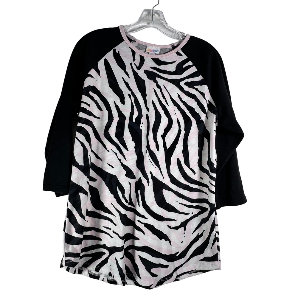 LuLaRoe Randy Baseball Tee Medium Zebra Animal Print‎ 3/4 Raglan Sleeve Pink